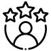 User with three stars representing experience or achievement. Icon illustrating recognition and success in various fields.